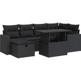 vidaXL - 7-delige - Loungeset - met - kussens - poly - rattan - zwart