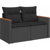 vidaXL - 6-delige - Loungeset - met - kussens - poly - rattan - zwart