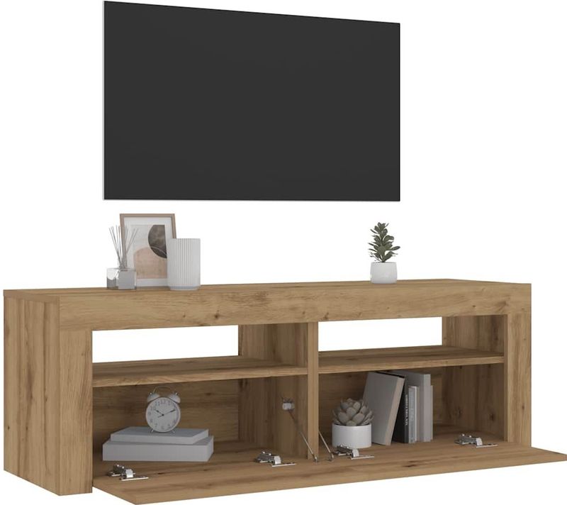 vidaXL - Nachtkastjes - 2 - st - met - LED's - 60x35x40 - cm - artisanaal - eikenkleur