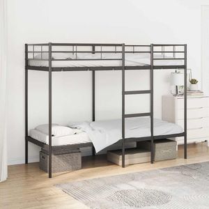 vidaXL Stapelbed - Zwart - Staal - Ruimtebesparend Ontwerp