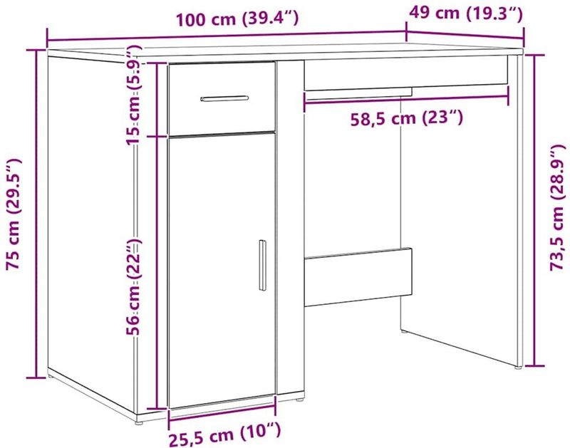 vidaXL Bureau - 100x49x75 cm - Bewerkt Hout - Zwart Eikenkleurig