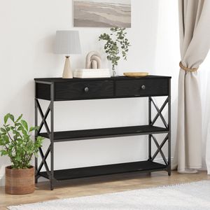 vidaXL Wandtafel - Salontafel - Zwart - Bewerkt Hout en Staal