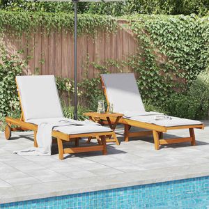 vidaXL Ligbedden 2 st met tafel massief acaciahout