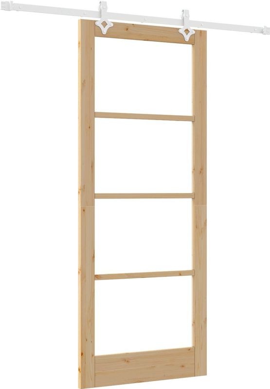 Massief Hout - Schuifdeursset - Natuurlijke en Witte Afwerking - Compleet Hardware Inclusief