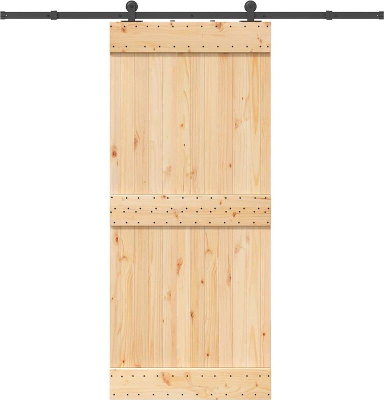 Massief Grenenhouten Schuifdeur - Natuurlijk Hout - Robuuste Stalen Rails