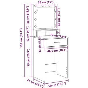 vidaXL - Make-up Tafel - Zwart - Eiken - 50x41x135 cm