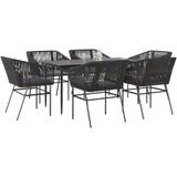 vidaXL - 7-delige - Tuinset - met - kussens - poly - rattan - glas - zwart