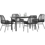 vidaXL 5-delige Tuinset met kussens poly rattan glas zwart
