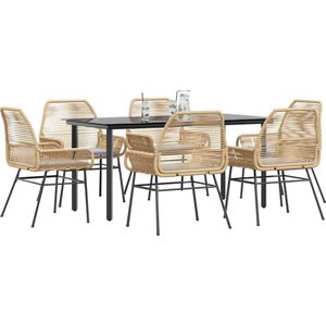 vidaXL 7-delige Tuinset met kussens poly rattan glas bruin
