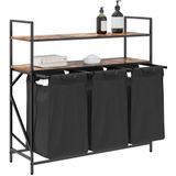 vidaXL - Wasmand - 3 - vakken - met - planken - gerookt - eikenkleurig