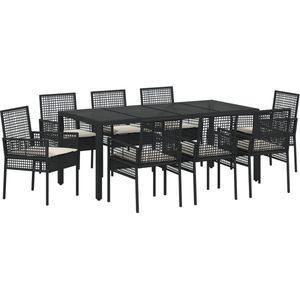 vidaXL - Tuin Eetset - Zwart - Poly Rattan - 9 Stuks