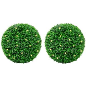 Kunst Buxushouten Ballen - Groen - Polyethyleen - LED Verlichting op Zonne-energie
