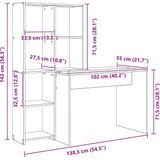 vidaXL Bureau - Zwart Eiken - Bewerkt Hout - Ingebouwde Planken