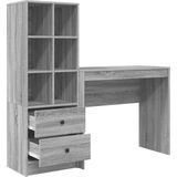 vidaXL Bureau - Grijs - Hout - Opbergruimte