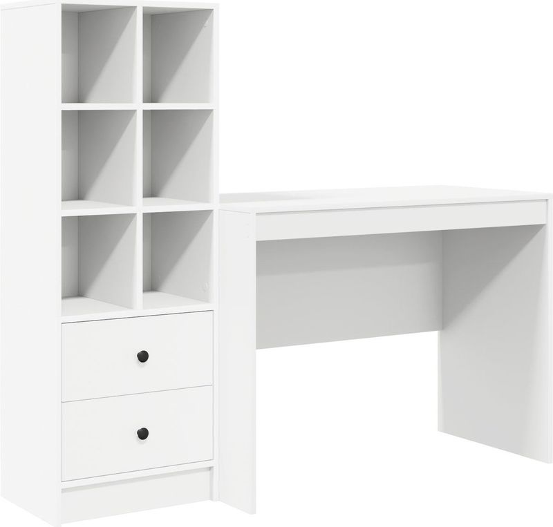 vidaXL Bureau - Wit - Geengineerd Hout - Met Opbergruimte