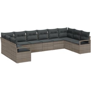 vidaXL - 10-delige Tuinsofa Set - Grijs - Poly Rattan