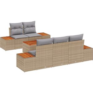vidaXL 6-delige Tuinsofa Set - Beige - Poly Rattan en Acaciahout