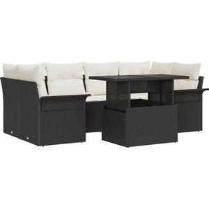 vidaXL - 7-delige Tuinsofa Set - Zwart Poly Rattan - Inclusief Kussens