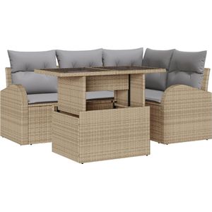 vidaXL 5-delige Ligbed Set - Beige - Poly Rattan