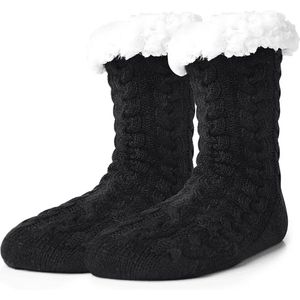 Huissokken - Zwart - Warme Sokken - Dikke Sokken - Fleece Sokken - Antislip Sokken