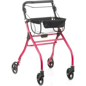 Binnen rollator Plaza Indoor - Inclusief dienblad en opbergnetje - Eenhandig bediening - Betrouwbare remmen - Korte draaicirkel - Opvouwbaar - Compact - Rood