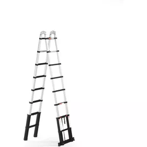 UISEBRT Telescopische Ladder 2,6m Aluminium Uittrekbare ladder Multifunctionele Telescoopladder Antislip staande Ladder Draagvermogen: 150 kg Zilver[2.6M