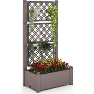 Trendmix Plantenbak met Traliewerk in Drie Hoogtes Zelfbewaterend 76 x 45 x 150 cm - Verhoogd Bed met Traliewerk en Afvoergat voor Klimplanten - Antraciet/bruin