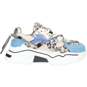 DWRS - Jupiter - Chunky Leren Sneakers - Beige/Blauw