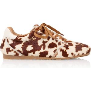 DWRS - Sava - Leren Sneakers - Beige/Donkerbruin - Koeienprint