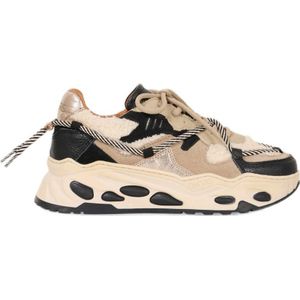 DWRS - Saturnus Teddy - Chunky Leren Sneakers - Beige/Zwart