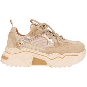 DWRS - PLUTO - Leren Sneakers - Beige - Chunky Hakvorm