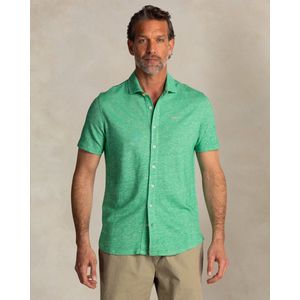 NZA - Overhemd - Groen Gemêleerd - Katoen/Linnen - Korte Mouwen