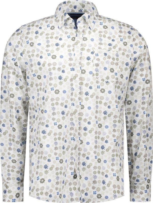 NZA - Ecru katoenen stretch overhemd met bloemenprint