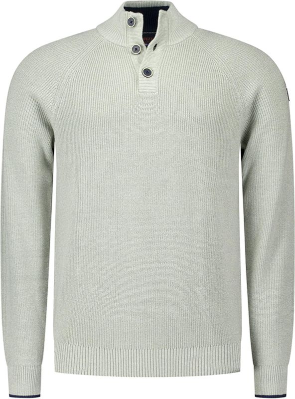 NZA - 25GN461 - Trui - Groen - Katoen - Half Zip met Knoopsluiting