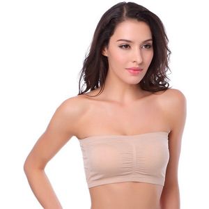 Strapless BH zonder bandjes - Maat S - Beige - Met uitneembare bh vulling - Bandeau BH - BH zonder beugel -Extra comfortabele Sport BH - Zwangerschaps bh - Beugelloze bh - met push up - Magic bra - met pads