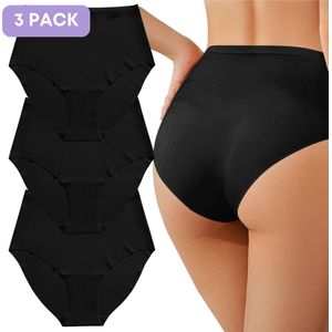Naadloze High waist slip voor Dames - Zwart, Wit, Beige - Set van 3 - Maat S - Ultrazacht - Naadloos ondergoed dames - Seamless ondergoed dames - Invisible string - Dames slip - onzichtbaar ondergoed