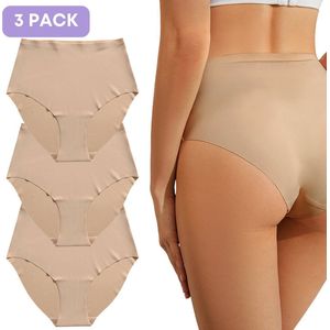 Naadloze High waist slip voor Dames - Beige - Maat S - Set van 3 - Ultrazacht - Naadloos ondergoed dames - Seamless ondergoed dames - Invisible string - Dames slip - onzichtbaar ondergoed