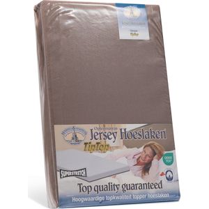 H&D - Topper Hoeslaken - Taupe - 100% Jersey Katoen - 80x200 cm - Tot 15cm matrasdikte - 220 g/m²