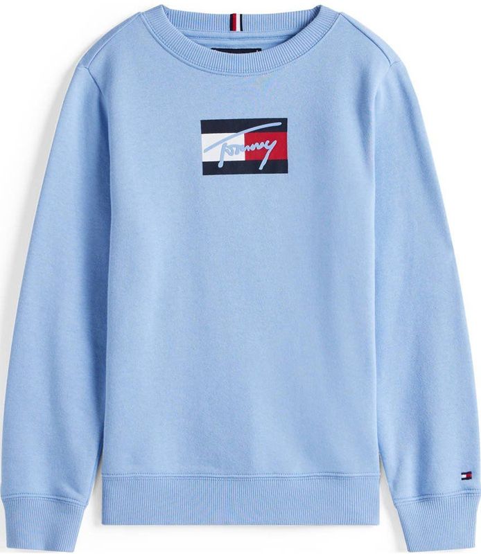 Tommy Hilfiger Sweatshirt - Script Vlag - Cloudy Blue - Tommy Hilfiger - 1 jaar (80) - Sweatshirt