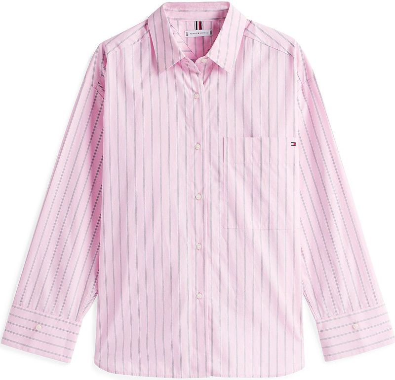 TOMMY HILFIGER - Blouse - Rosa/Zwart/Wit - Klassieke Blouse - Oversized