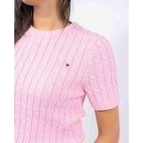 Tommy Hilfiger - Cable Crewneck - Korte Mouwen - Roze - Sweaters