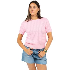 Tommy Hilfiger - Cable Crewneck - Korte Mouwen - Roze - Sweaters