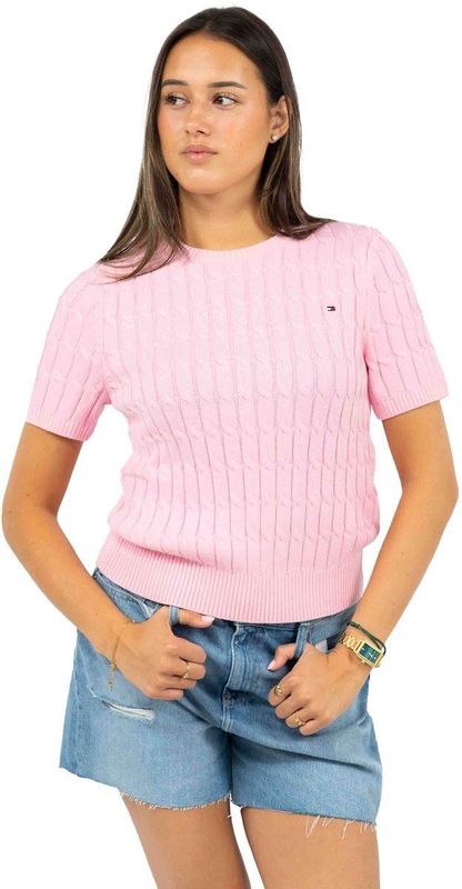 Tommy Hilfiger - Cable Crewneck - Korte Mouwen - Roze - Sweaters
