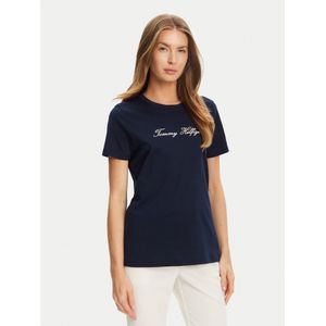 Tommy Hilfiger S/S T-shirt voor dames, Blauw (Donker Nacht Marine), XXS