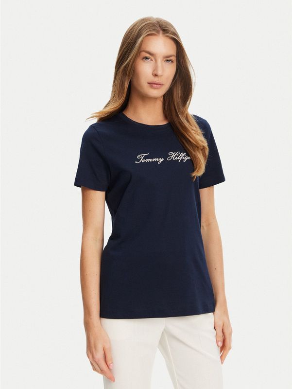 Tommy Hilfiger S/S T-shirt voor dames, Blauw (Donker Nacht Marine), XXS