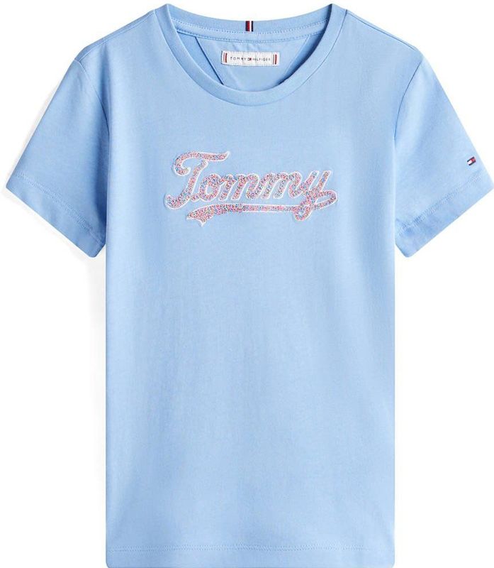 Tommy Hilfiger - TOMMY SCRIPT SEQUINS T-shirt - Cloudy Blue - Korte Mouwen - Regular Fit