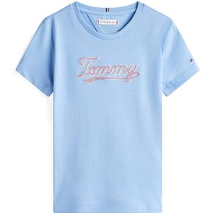 Tommy Hilfiger - TOMMY SCRIPT SEQUINS TEE SS - T-shirt - Cloudy Blue - Voor Kinderen Tot 16 Jaar