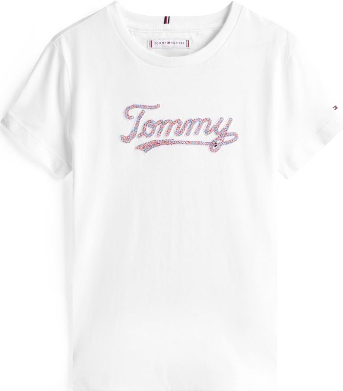 Tommy Hilfiger - TOMMY SCRIPT SEQUINS TEE SS - T-shirt - Wit - Voor Kinderen tot 16 Jaar