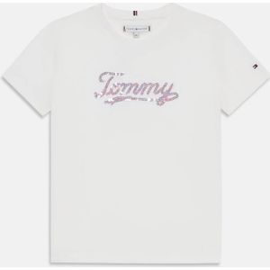 Tommy Hilfiger - TOMMY SCRIPT SEQUINS TEE - T-shirt - Wit - Katoen