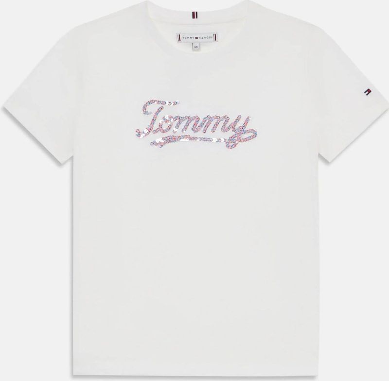 Tommy Hilfiger - TOMMY SCRIPT SEQUINS TEE - T-shirt - Wit - Katoen